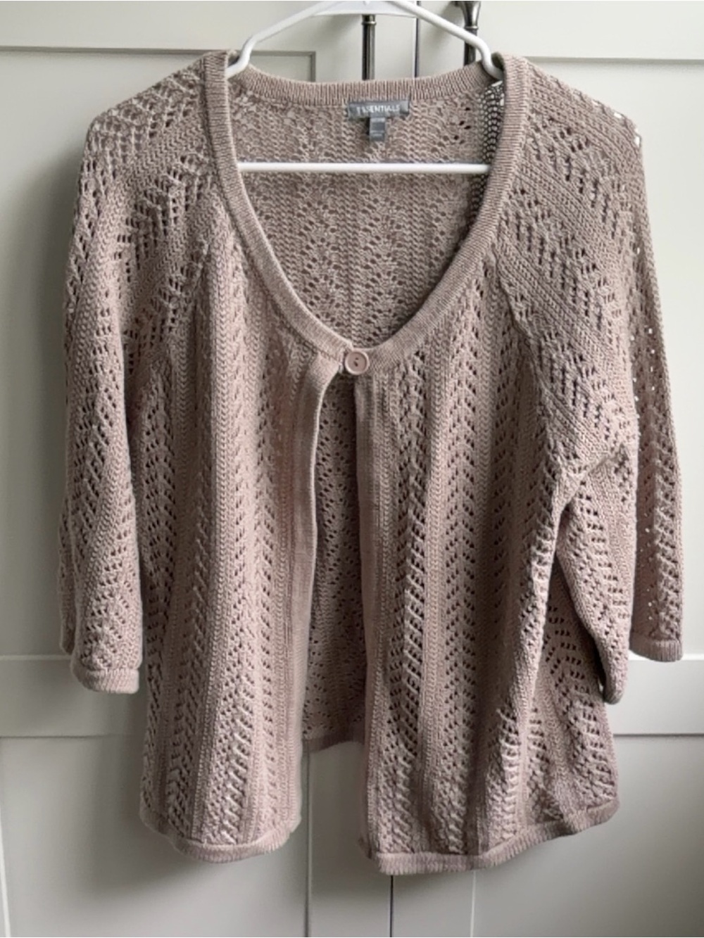 Essentials Openwork Single-Button Cardigan in Light Taupe
